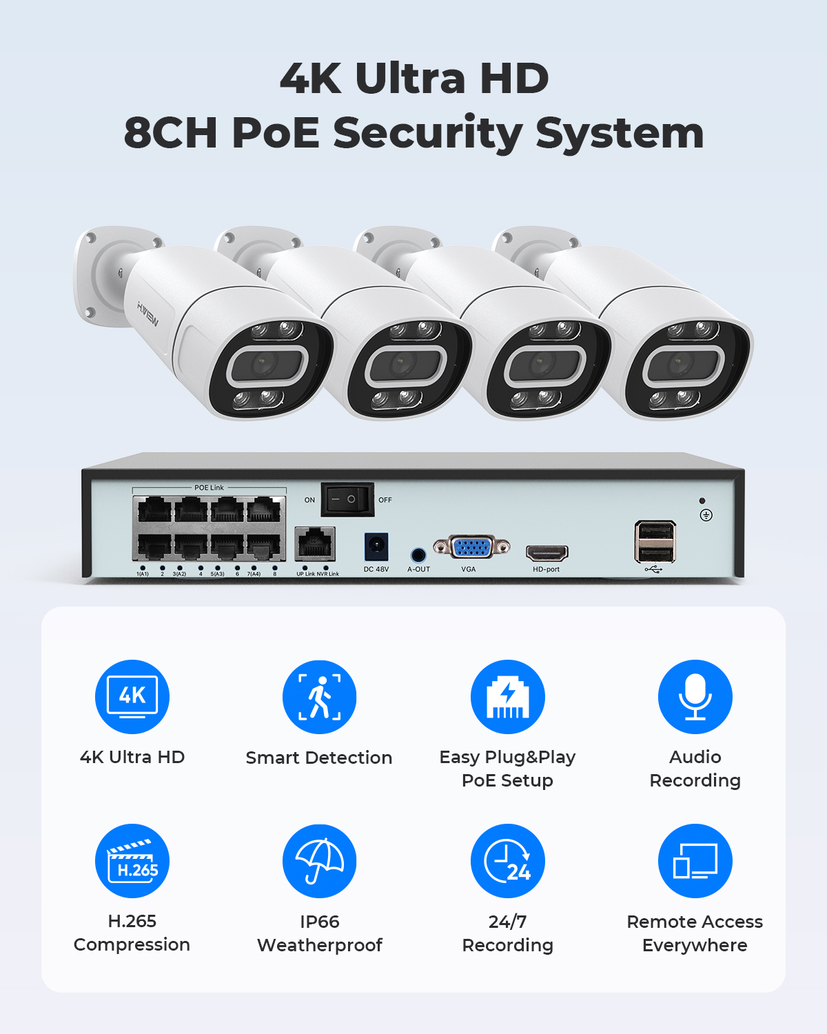 H.View 4K 5Mp 8Mp poe Cctv Sec - Home Security And Camera Systems 리뷰 및 가격