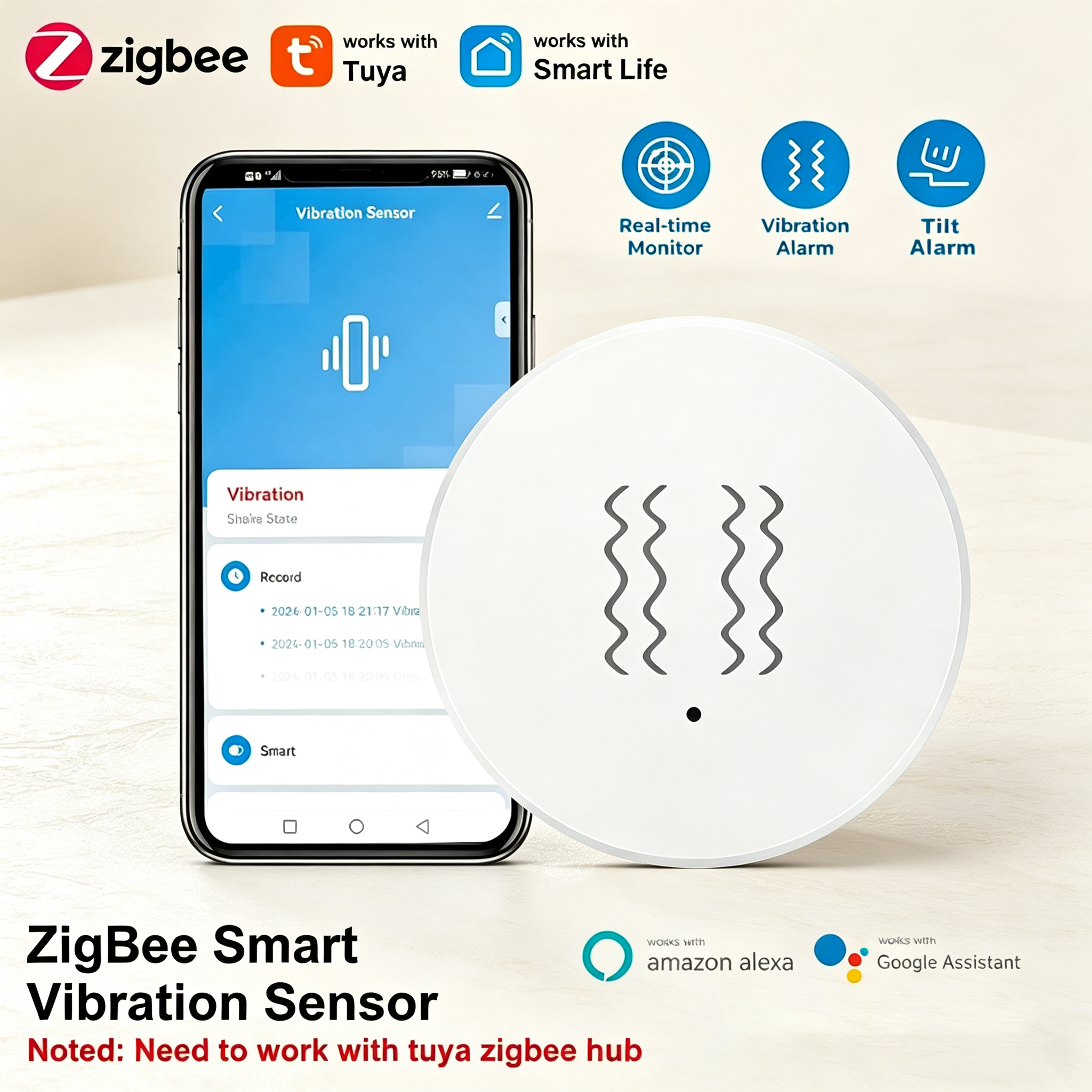 Tuya ZigBee Smart Vibration &  - Home Security Alarm System 리뷰 및 가격
